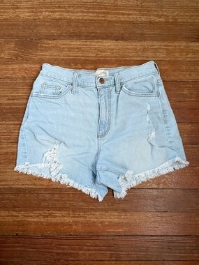 Universal Thread Light Blue Distressed Denim High Waist Shortie Shorts Size 2